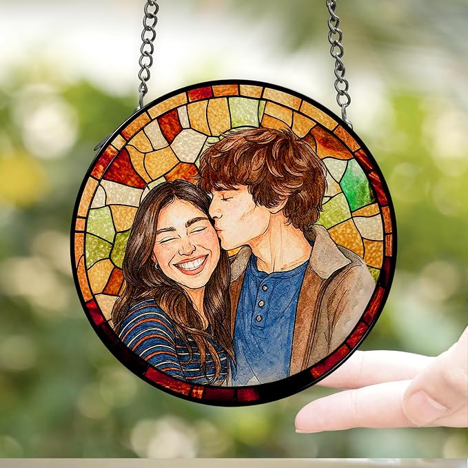 Personalized Couples Photo Faux Stained Glass Sun Catcher, Photo Cuople - Image 5