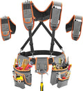 Tool Belt with Suspenders, Heavy-Duty 24-Pocket Work Belt for Electrician, Carpenter, Construction, Detachable & Adjustable Tool Pouch Bag for Men -Fits Waists 33"-48"