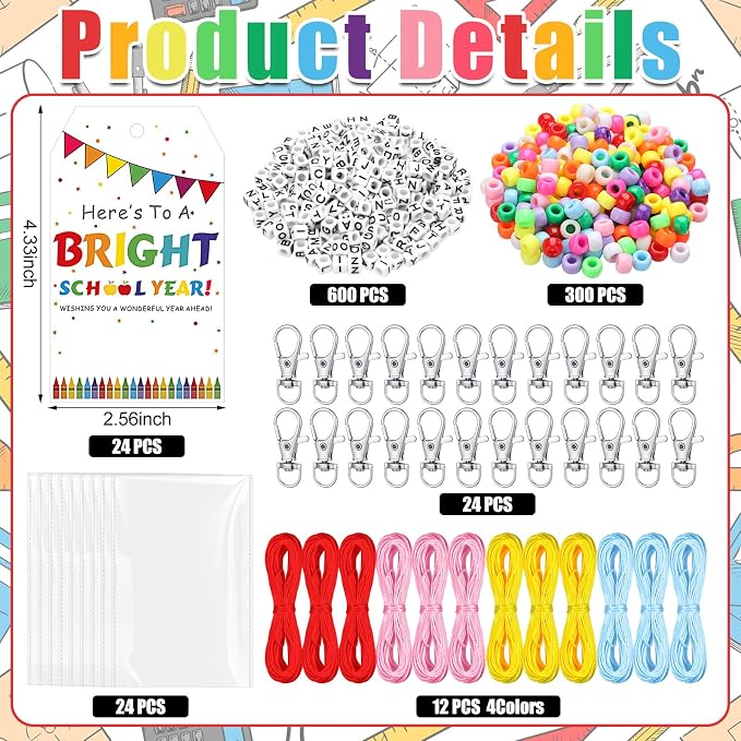 Suncalla 984 Pcs 24 Set Back to School Keychain Making Kit DIY Bead Craft | - Image 2