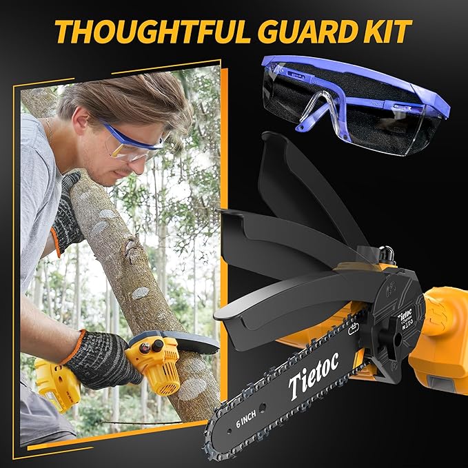 Tietoc Chainsaw, Electric Mini Chain Saw Cordless Power Hand Saw with 4000mAh Battery and Oil System for Tree Trimming & Wood Cutting, Garden Tools Gift for Men Dad Husband Gardener | 6 Inch