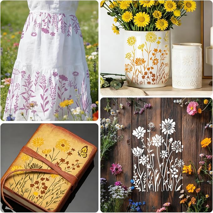 9pcs Flower Stencils for Painting Plant Patterns Drawing Stencils for Crafts - Image 7