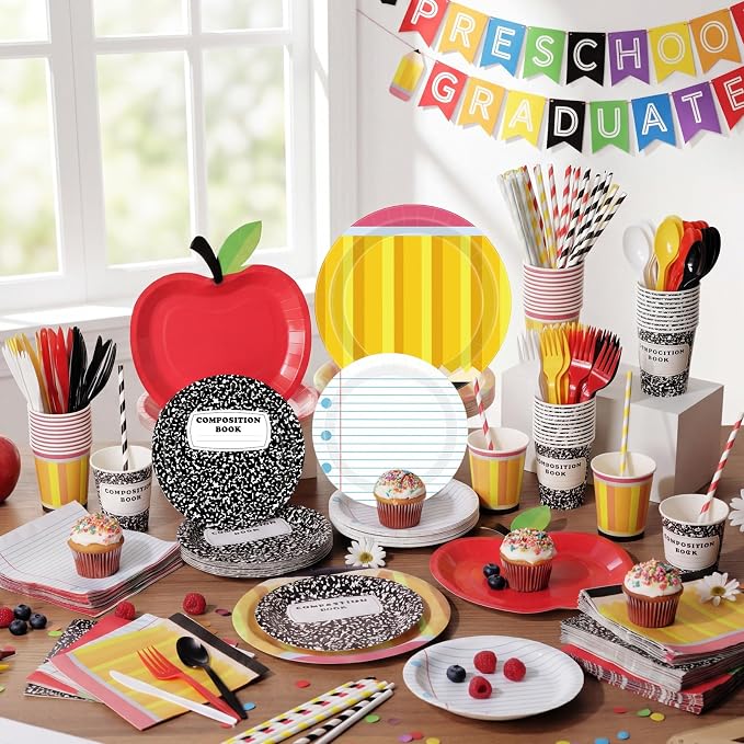 450 Pcs Preschool Kindergarten Back to School Tableware Set Decorations Apple - Image 5