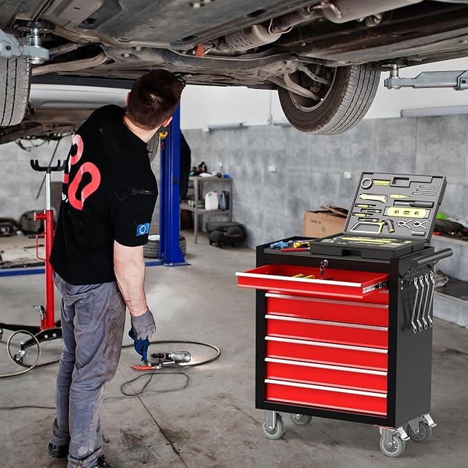 7 Drawers Metal Rolling Tool Chest, Portable Storage Rolling Tool Box, Toolbox on Wheels for Warehouse, Garage, Repair Shop and Tool Room
