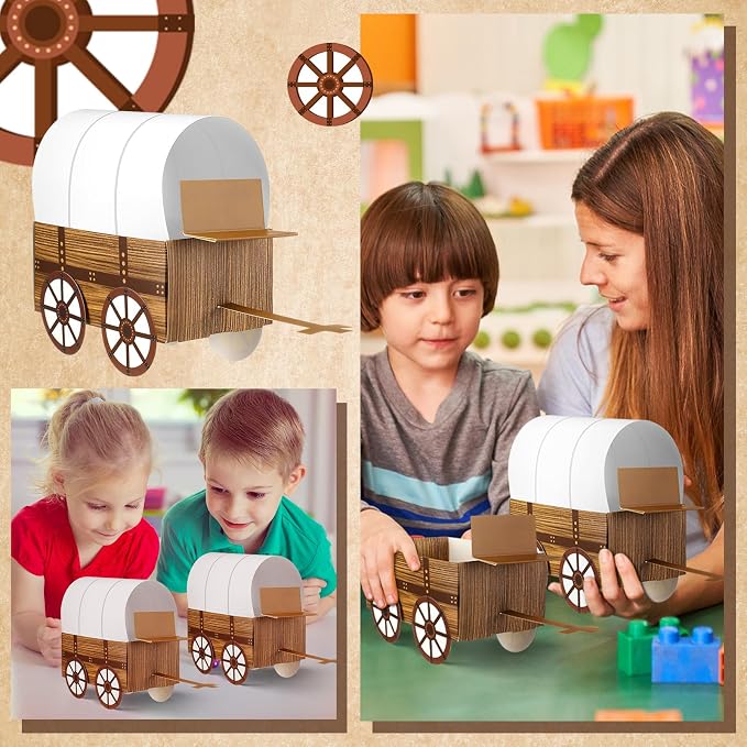 Motipuns 48 Pcs 3D Western Covered Wagon Craft Kit Toy Wagon - Image 6
