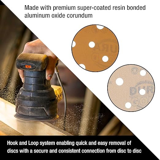 Dura-Gold Premium 6" Gold Sanding Discs -800 Grit (Box of 50) - 17 Hole Pattern Dustless Hook & Loop Backing Sandpaper for DA Sanders, Aluminum Oxide Abrasive - Sand Automotive Paint Woodworking Wood