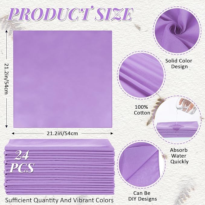 Suhine 100% Cotton Solid Bandanas Blank Bandanas Multifunctional Headband Scarf - Image 2
