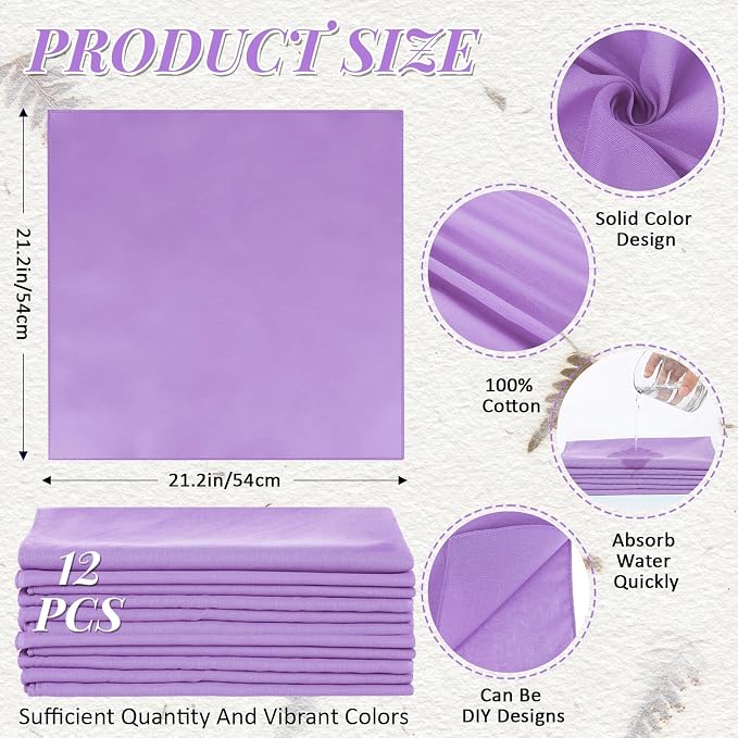 Suhine 100% Cotton Solid Bandanas Blank Bandanas Multifunctional Headband Scarf - Image 2