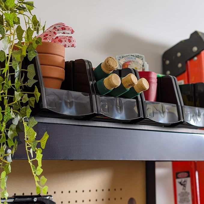 IRIS USA Plastic Shelf Bins Stackable Open Front Storage Bins Plastic Hanging Organizer Bin Caddy Basket for Hardware Crafts, Small Parts, Nuts and Bolts, Tool Storage - Medium Black 8 Pack
