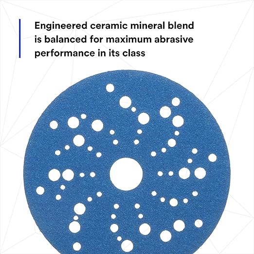 3M Hookit Blue Abrasive Discs 36157, Multi-Hole, 5 in, 80+ Grade, Pack of 50, Virtually Dust-Free, for Auto Sanding, Body Repair, Featheredging, Primer Sanding, Paint Preparation, E-Coat Sanding