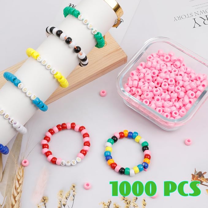 1000Pcs Pony Beads Bracelet 9mm Pink Plastic Barrel Pony Beads - Image 5