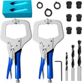 JANNO 2PCS 11Inch Locking Metal Face Clamps, Pocket Hole Jig Clamp with Adjustable Flat Swivel Pad, Vice Grip Clamps with Pocket Hole Jig Kit For Woodworking, Welding, Pocket Hole Joinery