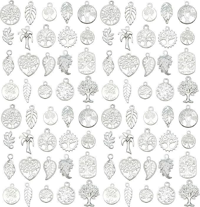 WOCRAFT 60pcs Bright Silver Tree Leaf Charms Bracelet Charms by WOCRAFT
