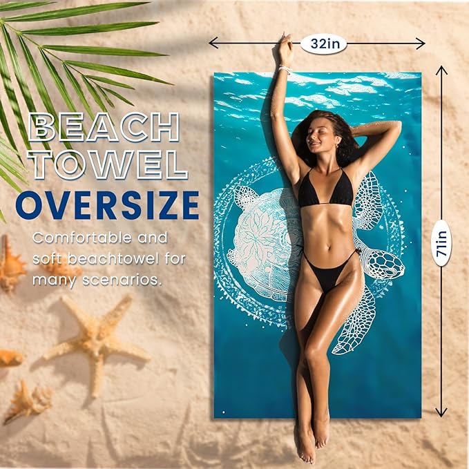 2 Pack Microfiber Beach Towel Oversized 71"x32" Sand Free Quick Dry Absorbent Lightweight Thin , Compact Towels for Travel Swimming Pool Yoga Gym Camping Beach Accessories Vacation Essentials Gift