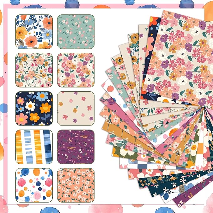 HunnmingRe 20 Pcs 10''x10'' Vintage Floral Quilting Fabric Square Meadow Flower - Image 6