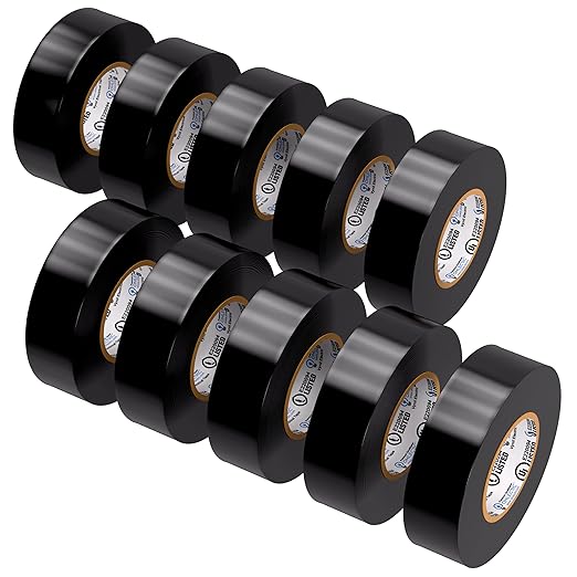 OHLECTRIC Professional Grade Vinyl Electrical Tape (10 Pack) Black - 7 Mil Thick Flame-Retardant, Heat & Weather Resistant 3/4 Inch x 60 Feet | Ideal for Contractors & Electricians