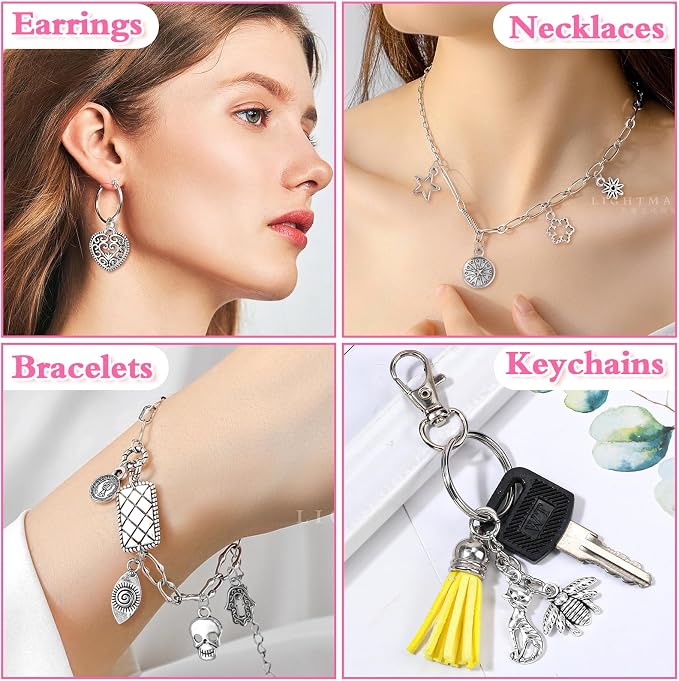 400 Pcs Silver Charms for Jewelry Making, Wholesale Bulk Lots Tiny Assorted - Image 2