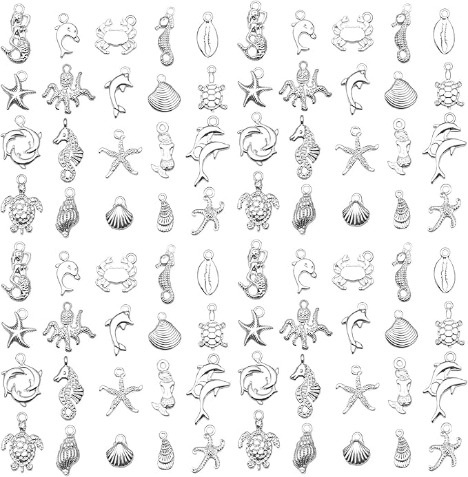 WOCRAFT 60pcs Bright Silver Ocean Bracelet Charms by WOCRAFT