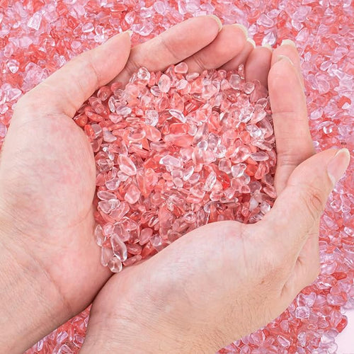 0.5 Lb/230g Watermelon Red Crushed Stone Crystal Chips Bulk, Tumbled Healing by EZEELAI