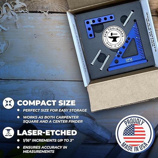Woodworking Precision Bundle - Small Square Center Finder & Small Carpenters Square Work Tool - Accurate Line Transfers, Precision Marking, and Pocket-Sized Convenience - Made in USA