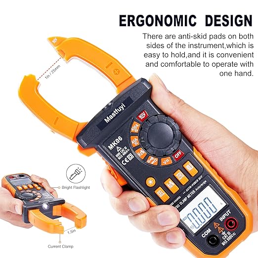 Clamp Meter Digital, AC/DC Current, Electrical Tester Digital, True RMS 4000 Counts, Auto-Ranging Measures AC/DC Voltage, Continuity, Frequency, Capacitance, Resistance, Duty-Cycle, Diodes