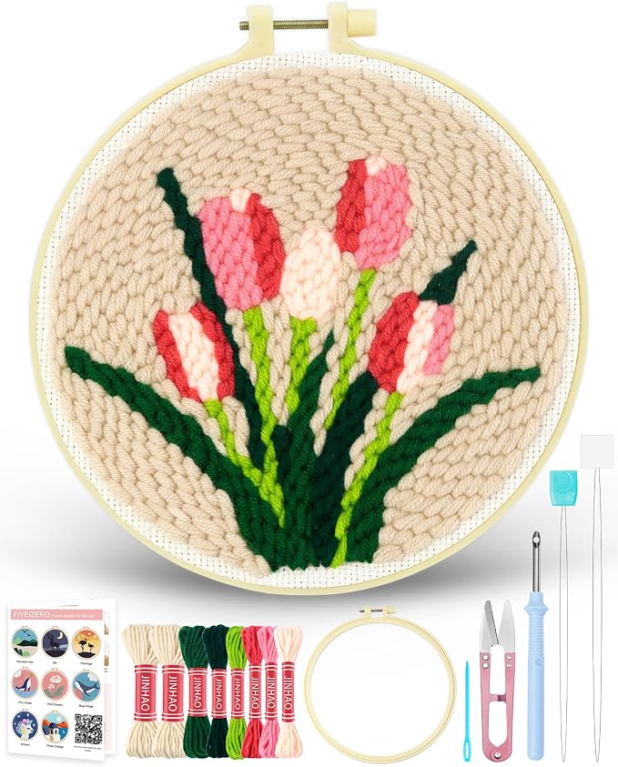 FIVEIZERO Punch Needle Kit for Beginners, Tulip Punch Embroidery Kit by FIVEIZERO