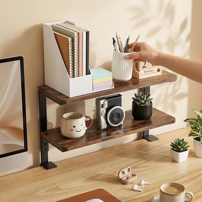 2-Tier Desk Extender, 22-inch Clamp-On Desk Shelf, Height-Adjustable Desktop - Image 2