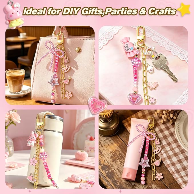 Ecoofor 707 Pcs Lip Gloss Beaded Keychain Making Kits, 78.8 Inch Chains - Image 7