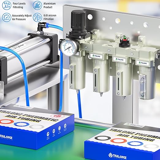 TAILONZ PNEUMATIC 0-240PSI 3/4 Inch NPT Industrial Grade 4 Stage Air Drying System, Double Particulate Filter, Coalescing Filter, Desiccant Dryer and Air Regulator (Manual Drainage）