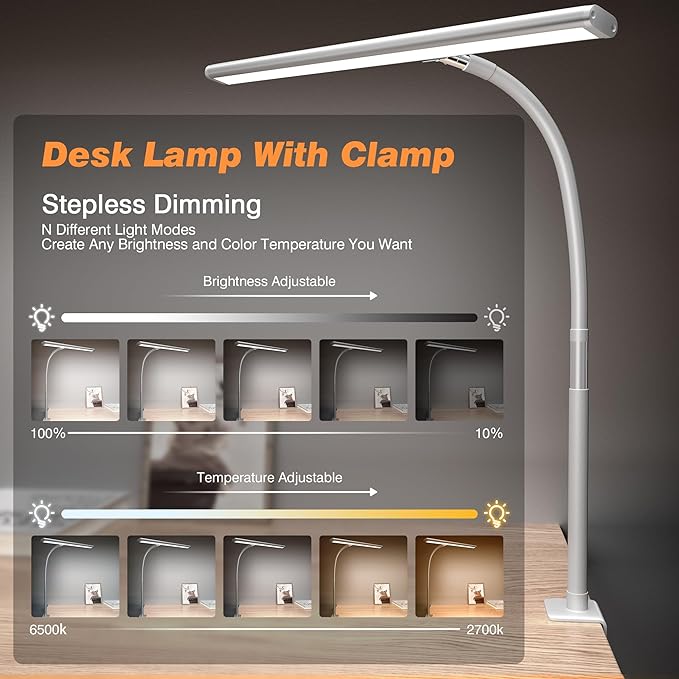 Airlonv LED Desk Lamp with Clamp, Dimmable Task Light - Image 2