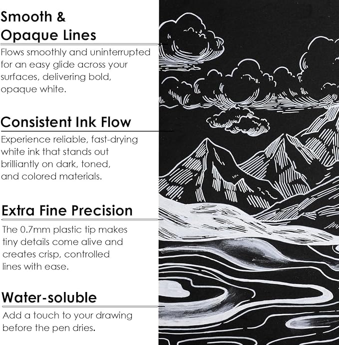 Grabie 6 White Acrylic Paint Markers, 0.7mm Extra Fine Tip Acrylic Paint Pens - Image 4