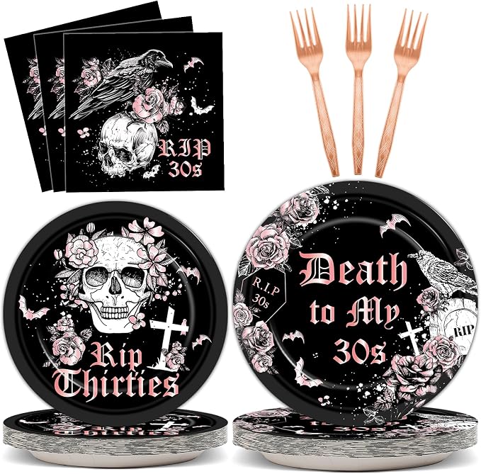 Qyeahkj 100 Pcs 40th Birthday Party Supplies Death to My 30s Paper Plates and by Qyeahkj
