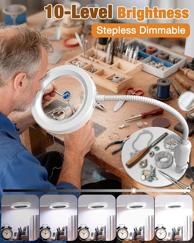 30X 10X Magnifying Glass with Light and Stand, 5 Color Modes Stepless Dimmable - Image 4