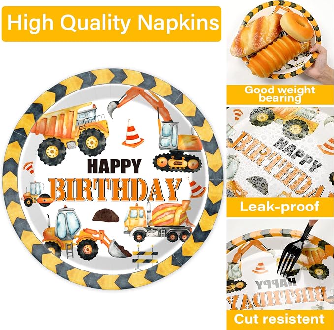 100 Pcs Construction Birthday Party Plates and Napkins Set Dump Truck Birthday - Image 4