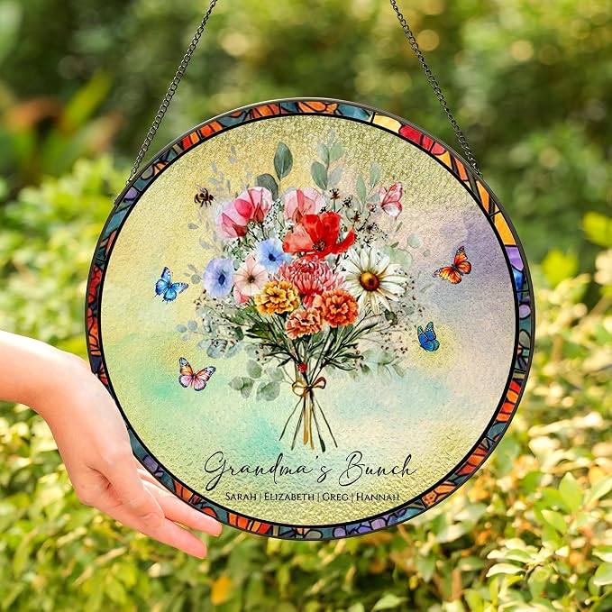 Custom Family Birth Flowers Glass Sun Catcher, Custom Mom's Grandma's Garden - Image 3