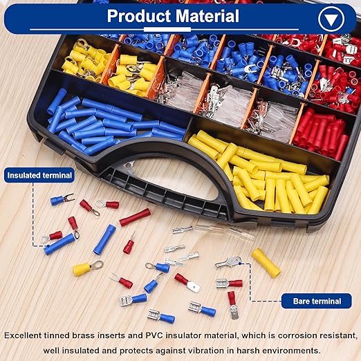 Tnisesm 1100pcs Wire Connectors - Insulated Electrical Wire Terminals with Crimp/Stripping/Cutting Multifunction Wire Crimping Tool 22-10AWG- Ring, Butt, Spade, Fork Connector Kit