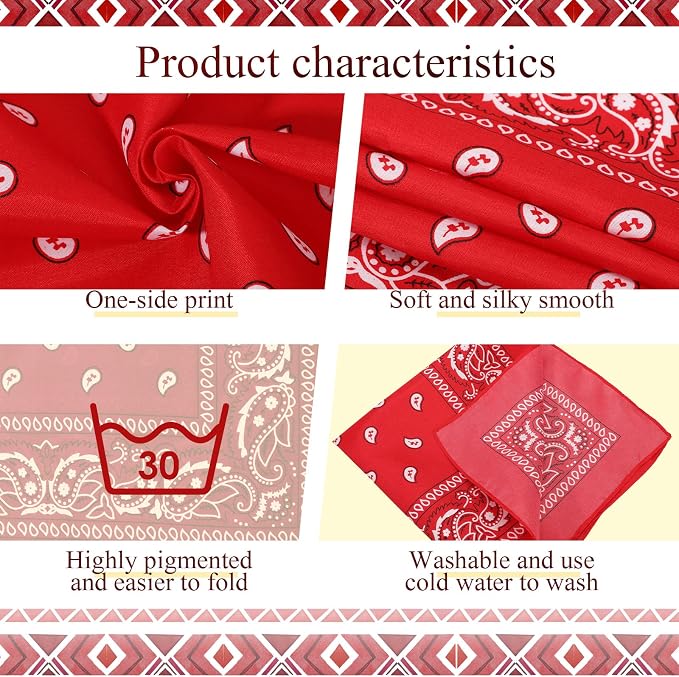100 Pack Bandanas Unisex Paisley Bandanas Bulk Multi Purpose Cowboy Head Wrap - Image 3