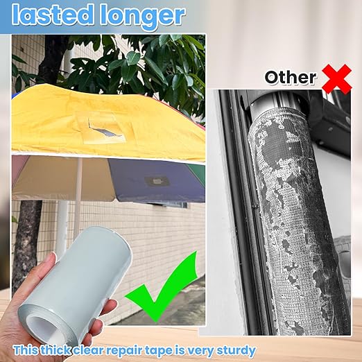Waterproof Repair Tape for Fabric, Awning, RV Roof, Underbelly, Tarp, Tent, Sail and Boat Cover Outdoor Repair Patch, Heavy Duty, Clear, 5 Inch x 10FT