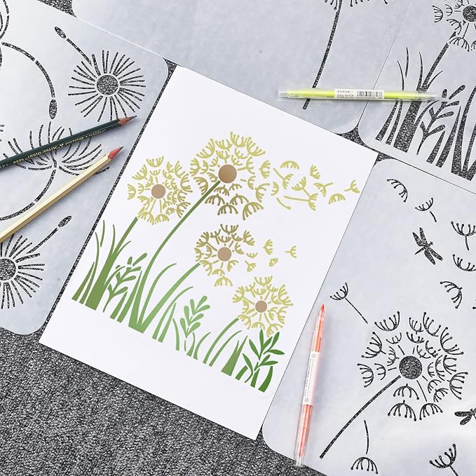 ORIGACH 4 Pcs 12 x 12 Inch Reusable Dandelion Wall Painting Stencils | - Image 6