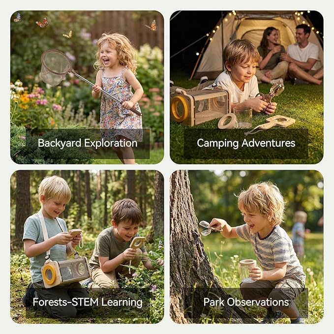 Wooden Bug Catcher Kit for Kids 3-8, Butterfly Net & STEM Guide, Catch & - Image 5