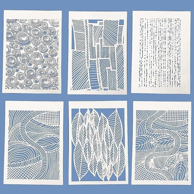 TIAMECH 6 Pcs A4 Reusable Geometric Texture Stencils by TIAMECH