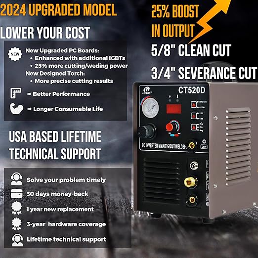 LOTOS LTPDC2000D 2024 Upgraded 3 in 1 Plasma Cutter TIG Sitck Welder Combo, 5/8" 16mm Clean Cut 3/4" 20mm Severance Cut 50A Non-Touch Pilot Arc Plasma Cutting Machine, 200A Tig & Stick Welder, Brown
