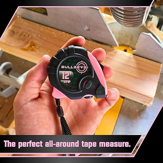 Bullseye Tape Measure 12 Foot 3-Pack | Pink | Small, Retractable Measuring Tapes with Pause Buttons | Easy-to-Read Standard and Metric Measurements for Adults and Kids | Inches and Centimeters
