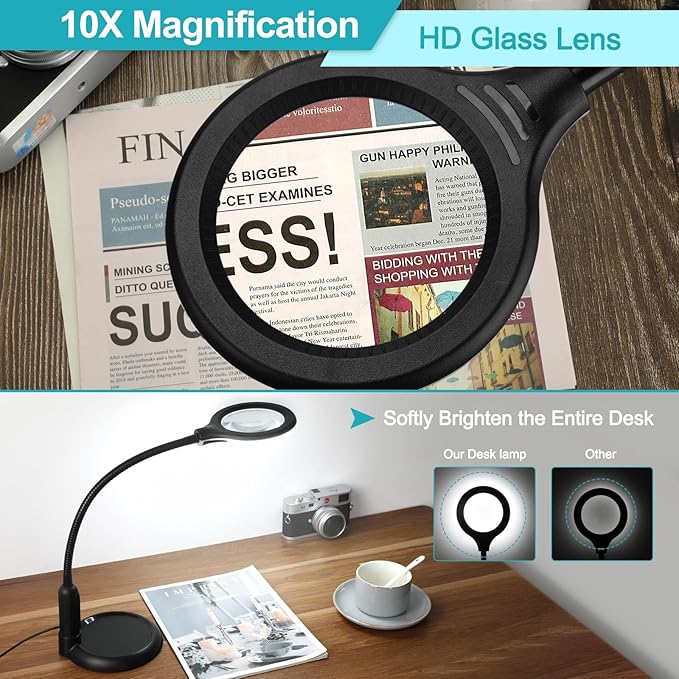 10X Magnifying Glass with Light and Clamp, 5 Color Modes Stepless Dimmable - Image 5