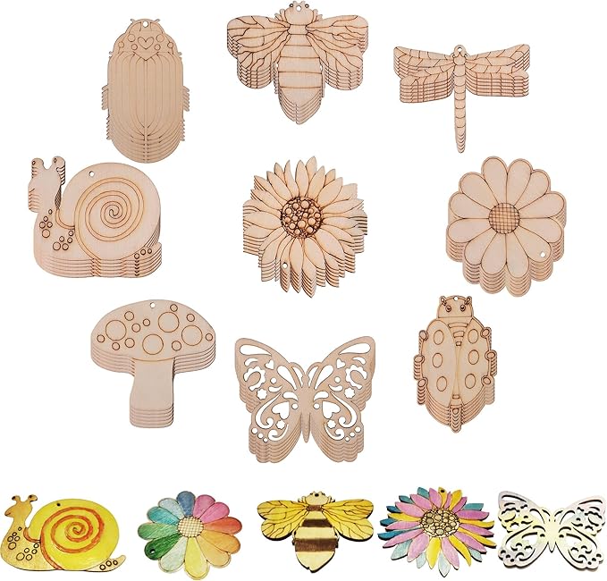 90PCS Unfinished Blank Wooden Cutouts Craft by Jsehchya