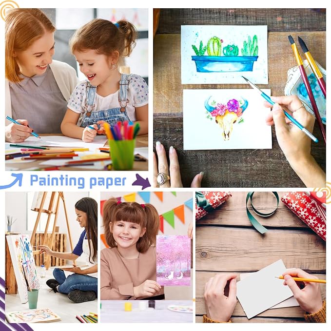 120 Sheets Watercolor Paper Bulk, 140 lb/300 GSM White Cold Press Paper Water - Image 7