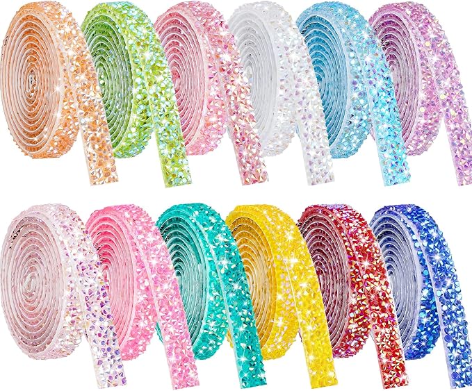 NiArt Self Adhesive Rhinestone Ribbon Rolls Set of 12 Candy Colors, Total 12 by NiArt
