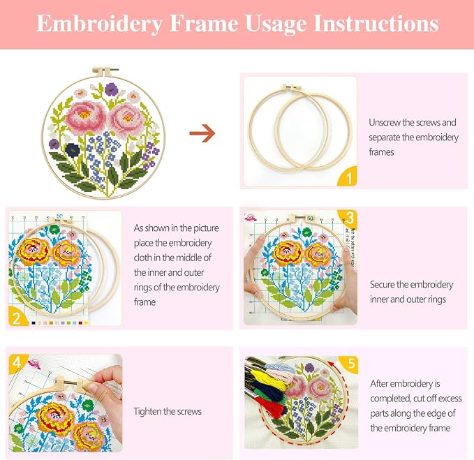 Zhenqing Pink Floral Cross Stitch Kit - Image 7