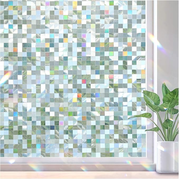 rabbitgoo Stained Glass Window Privacy Film, Mosaic Pattern, 35.4" x 78.7" | by rabbitgoo