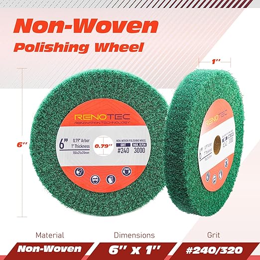 6 Inch Flap Wheel, Non-Woven Abrasive Polishing Wheel, 1 Inch Thickness, 3/4 Inch Arbor, for Bench Grinder (Assorted Grit240 Grit320)