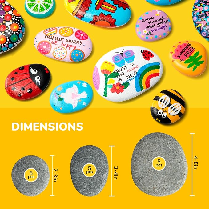 Simetufy 15pcs Rocks for Painting, Flat & Smooth River Rocks for Arts & DIY - Image 3